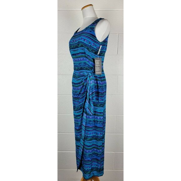 Vtg NWT Womens Spenser Jeremy Silk Blue Purple Tribal Print Stripe Dress sz 8 - Picture 6 of 11